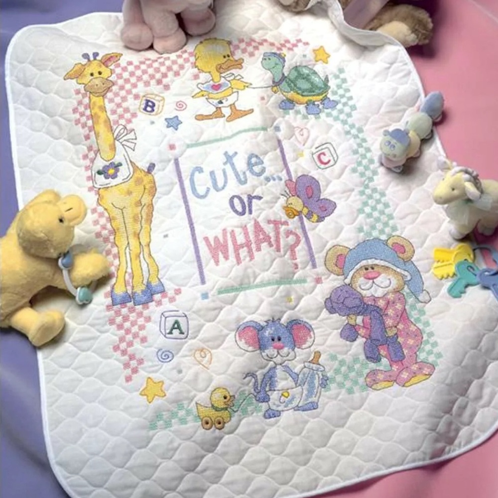 Cross Stitch Kit Dimensions Cute... Or What? Baby Quilt Crib Cover BRAND NEW